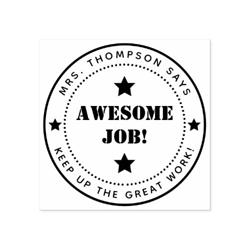 Simple Stars  Personalized  Awesome Job Teacher Rubber Stamp
