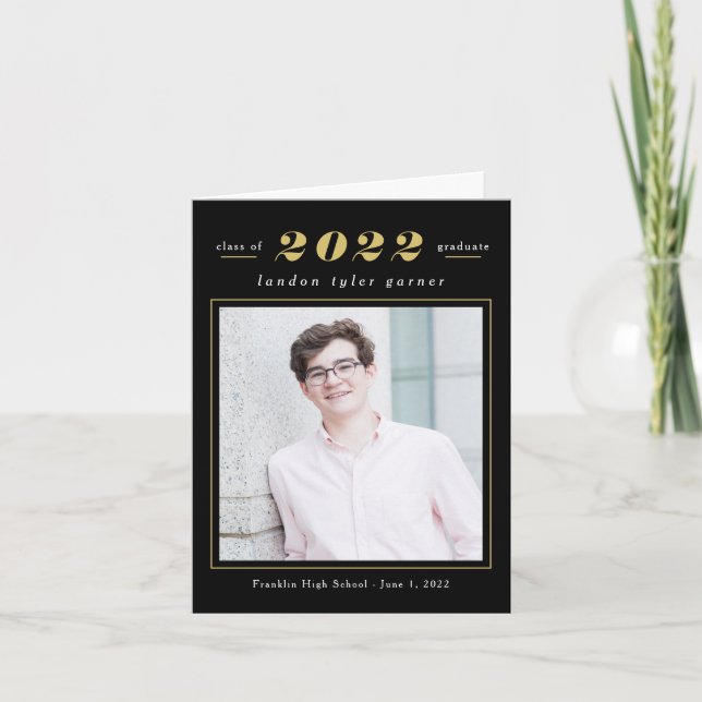 Simple Stats Graduation Photo Thank You Card (Front)