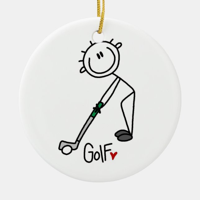 Simple Stick Figure Golfer Ceramic Ornament (Front)