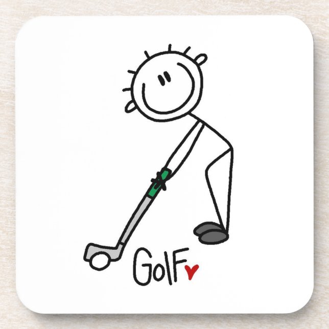 Simple Stick Figure Golfer Drink Coaster (Front)