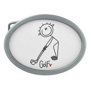 Simple Stick Figure Golfer Oval Belt Buckle
