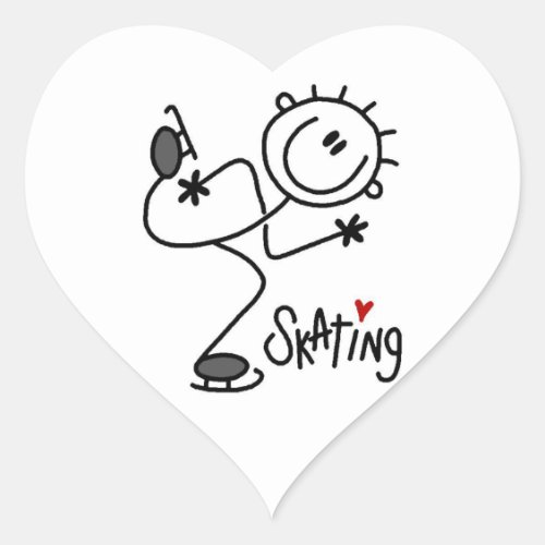 Simple Stick Figure Ice Skating T_shirts and Gifts Heart Sticker
