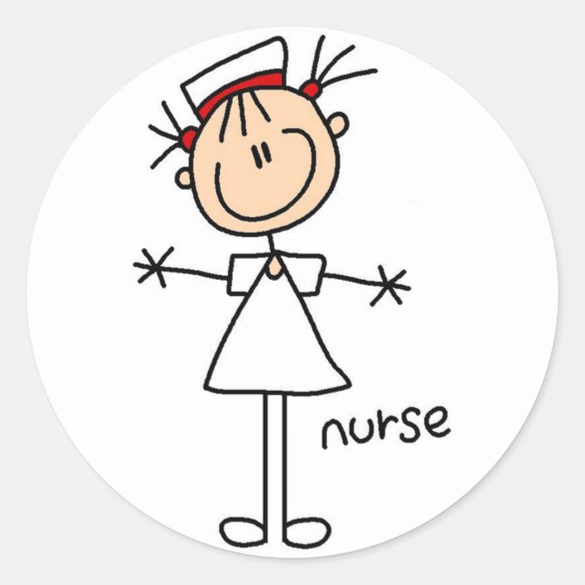 Simple Stick Figure Nurse T-shirts and Gifts Classic Round Sticker (Front)