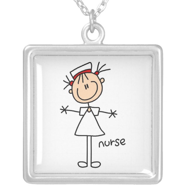 Simple Stick Figure Nurse Tshirts and Gifts Silver Plated Necklace (Front)