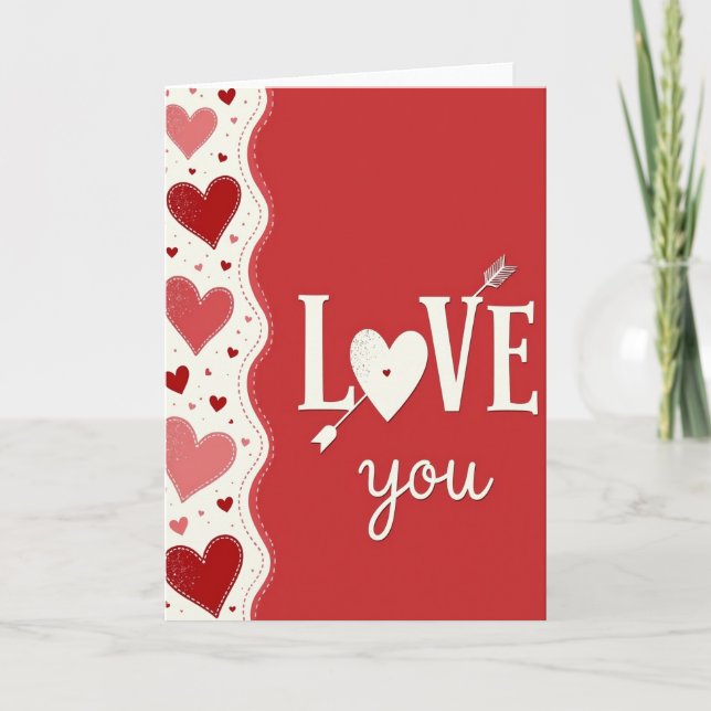 Simple Stitched Hearts Love You Card (Front)