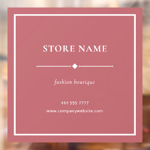 Simple Store Boutique Name White on Dusty Red Window Cling
