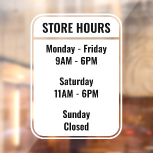 Simple Store Business Opening Hours Window Cling
