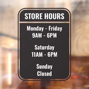 Simple Store Business Opening Hours Window Cling