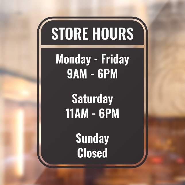 Simple Store Business Opening Hours Window Cling (Sheet 2)
