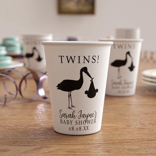 Simple Stork Twins Gender Neutral Baby Shower Paper Cups