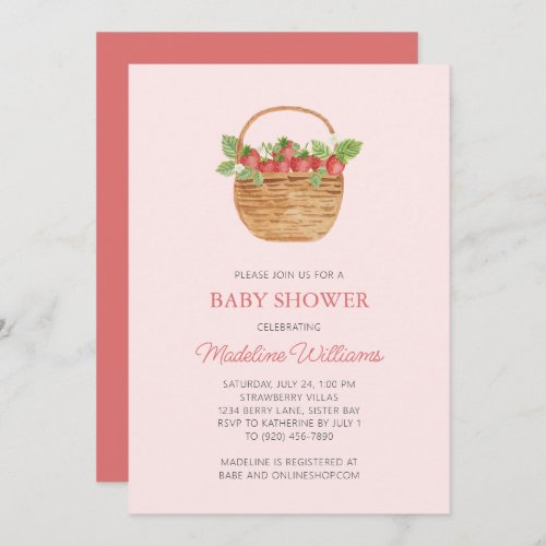 Simple Strawberry Baby Shower  Invitation