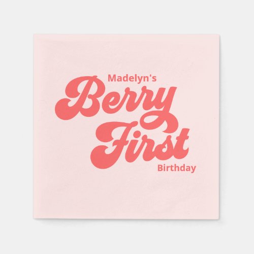 Simple Strawberry Berry First Birthday Summer Napkins