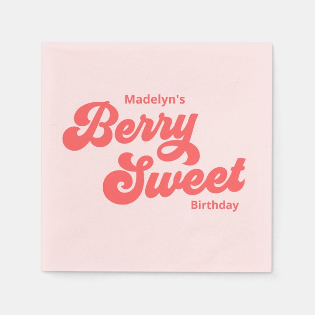 Simple Strawberry Berry Sweet Birthday Summer  Napkins (Front)