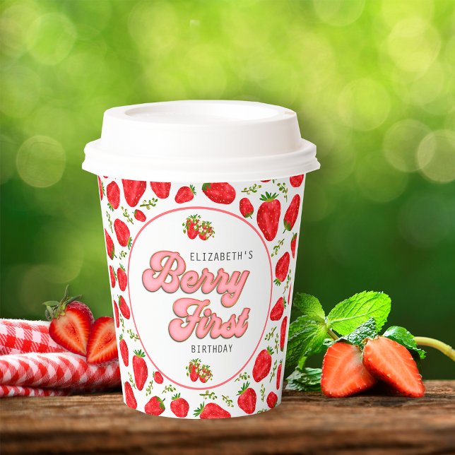 Simple Strawberry Pattern 1st Birthday Berry First Paper Cups (Creator Uploaded)
