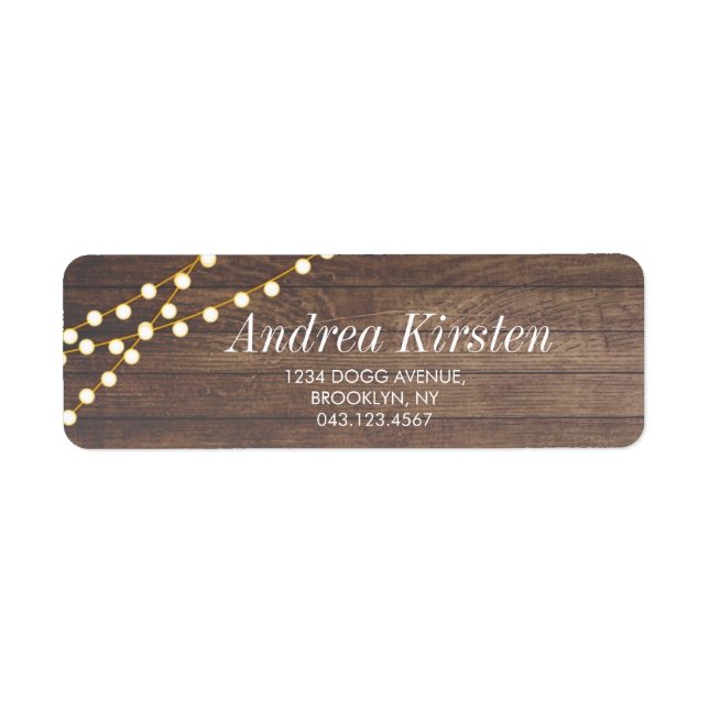 Simple String Lights and Rustic Wood Vintage Label (Front)