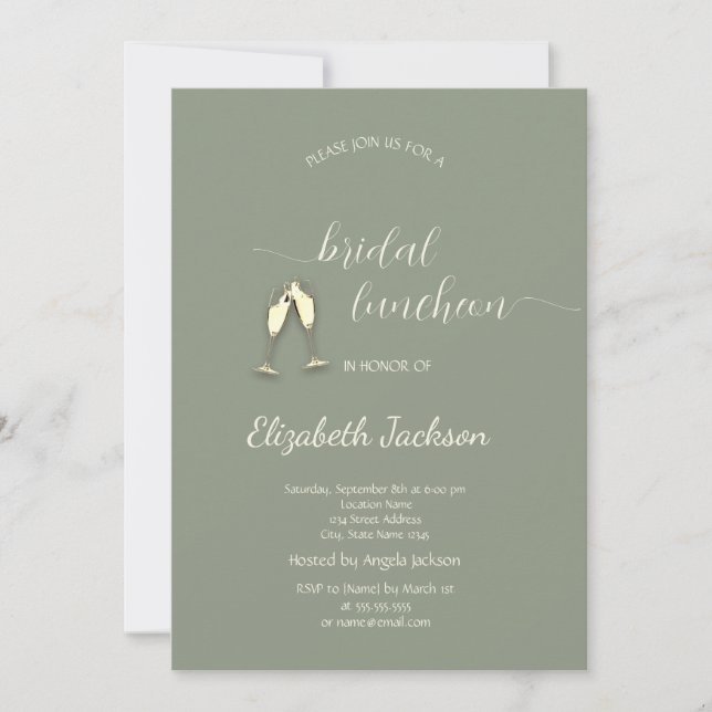 Simple String Lights Champagne Sage Green Wedding Invitation (Front)