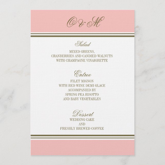 Simple Stripe Blush Pink Wedding Menu (Front)