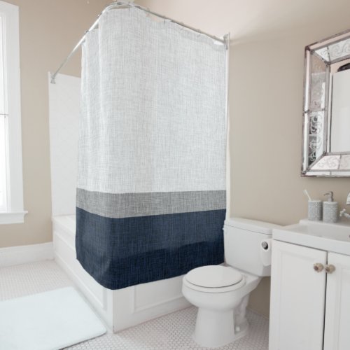 Simple Stripe Dark Blue Grey Ash White Shower Curtain