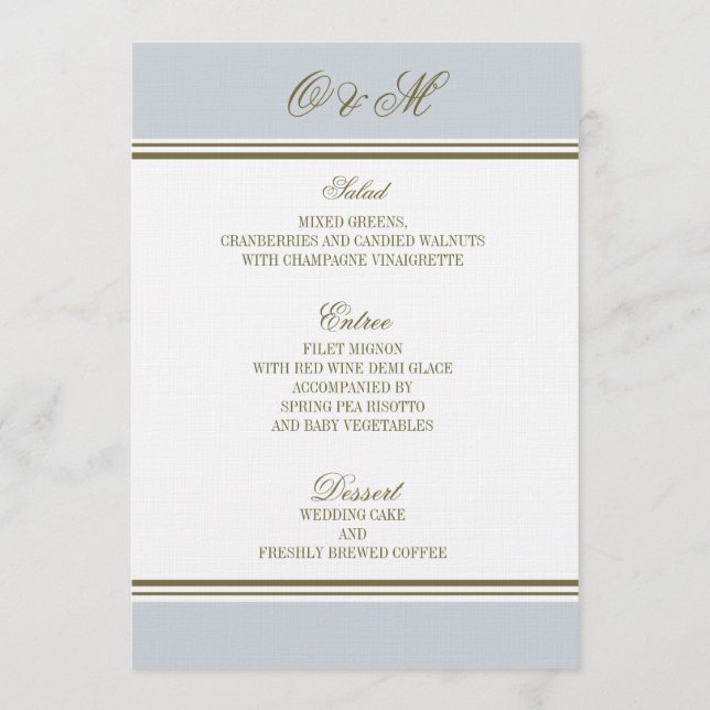 Simple Stripe French Blue Wedding Menu (Front)