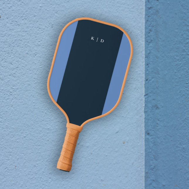 Simple Stripe Monogram Navy Blue Pickleball Paddle (Simple elegant striped monogram pickleball paddle. )