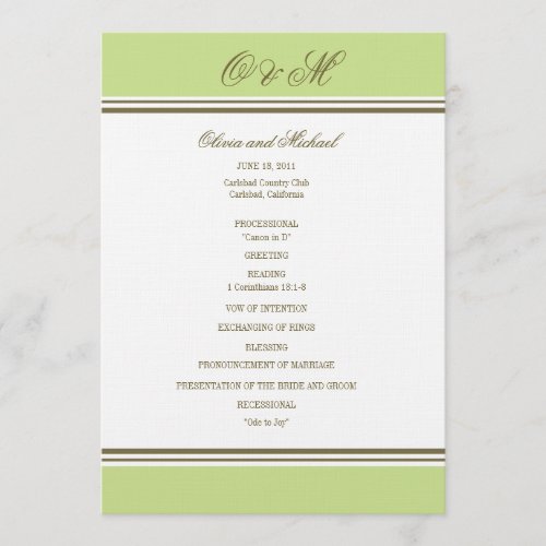 Simple Stripe Spring Green Wedding Program