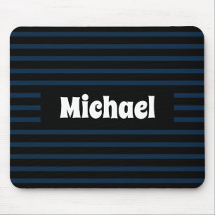 Simple Striped Dark Blue and Black Custom Name Mouse Pad