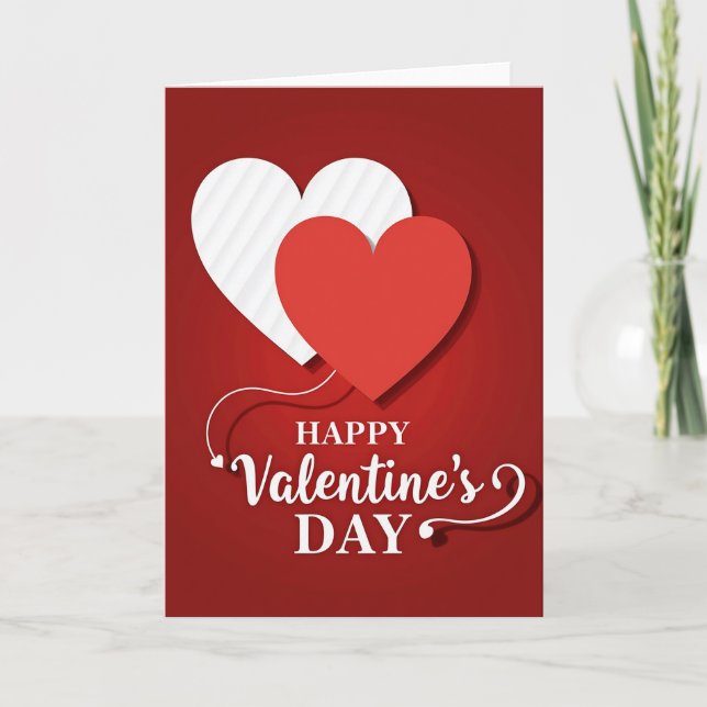 Simple Striped Hearts Valentines Card (Front)