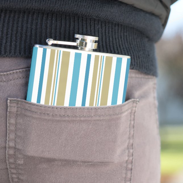 simple, striped pattern , olive and blue throw pil flask (In Situ)