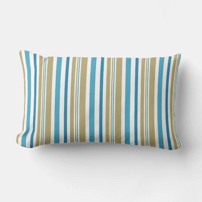 simple, striped pattern , olive and blue throw pil lumbar pillow (Front)