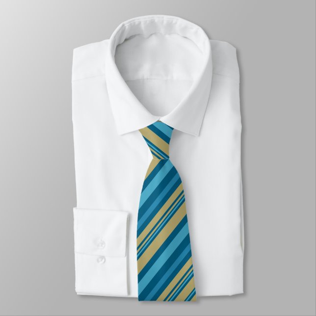 simple, striped pattern , olive and blue throw pil neck tie (Tied)