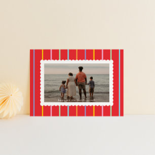 Simple Stripes and Scallops Landscape Photo Holiday Card
