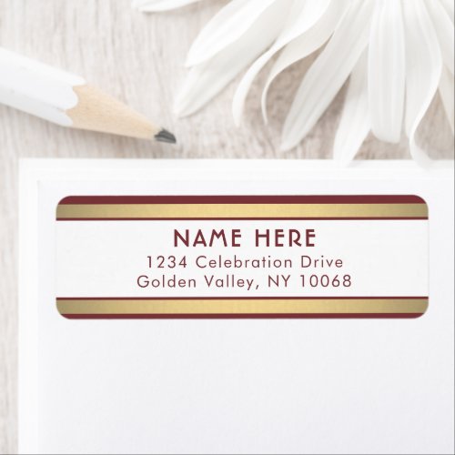 Simple Stripes Burgundy Gold White Return Address Label
