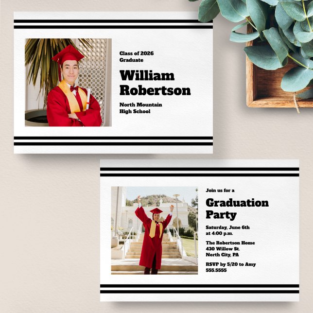 Simple Stripes Graduation Party Announcement Card (Creator Uploaded)