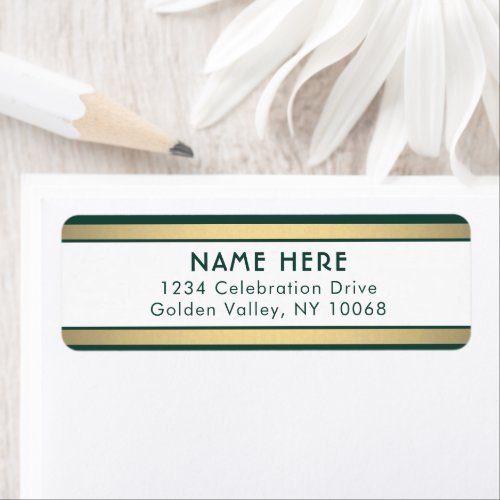 Simple Stripes Green Gold and White Return Address Label