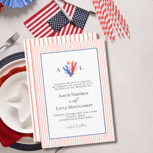 Simple Stripes Minimalist Lobster Wedding  Invitation