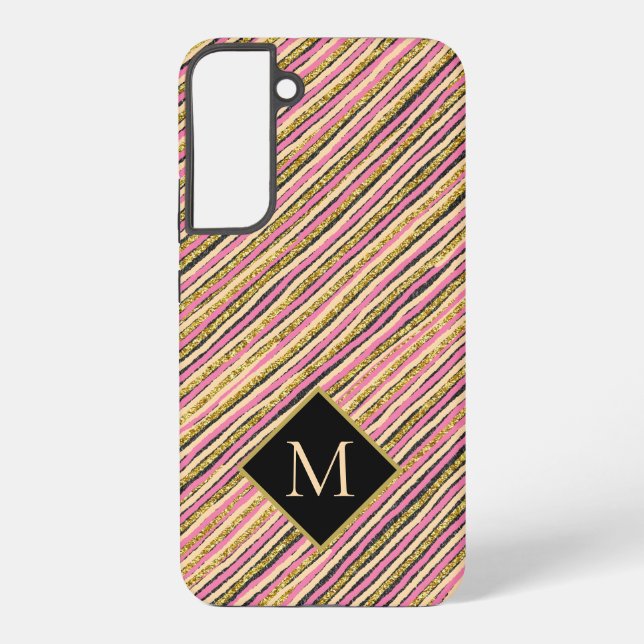Simple Stripes Modern Monogram Yellow Gold Pink Samsung Galaxy Case (Back)