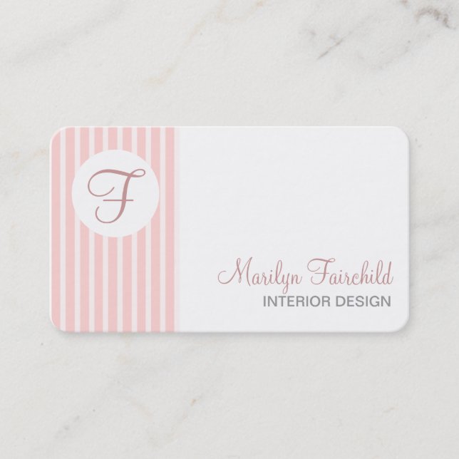 Simple Stripes Monogram Business Card Template (Front)