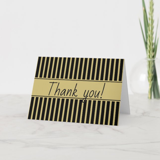 Simple Stripes Pattern - Geometric Black/Gold Thank You Card (Front)