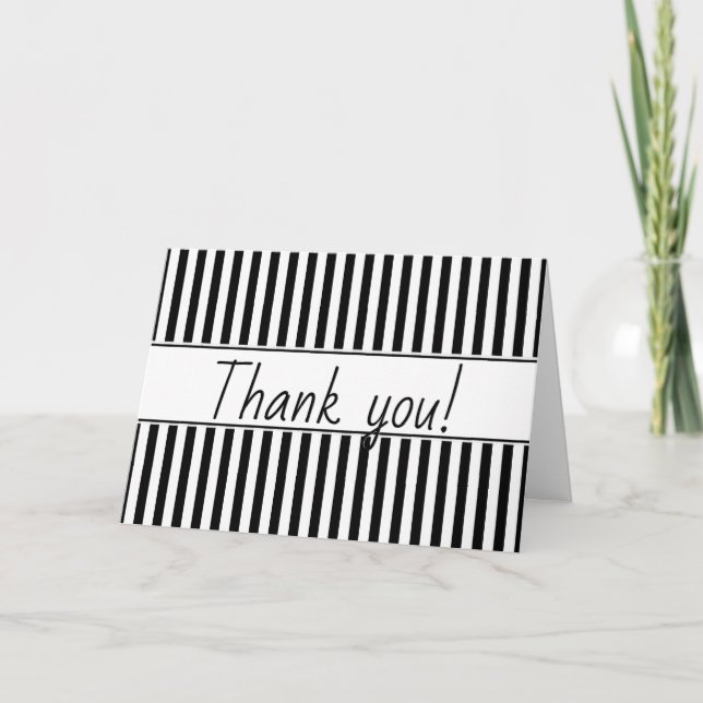 Simple Stripes Pattern - Geometric Black/White Letterpress Thank You Card (Front)