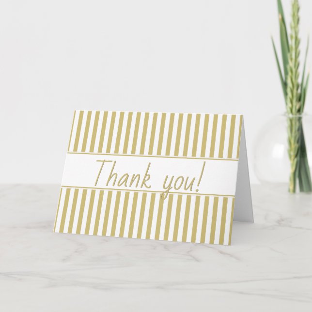 Simple Stripes Pattern - Geometric Gold/White Thank You Card (Front)