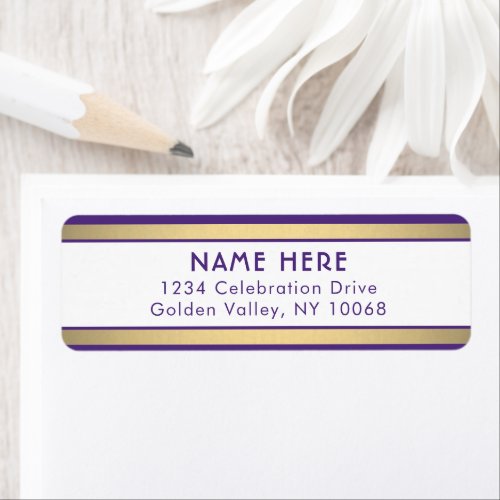 Simple Stripes Purple Gold  White Return Address Label