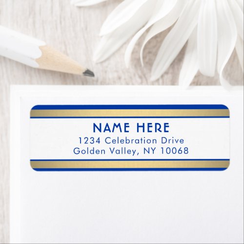 Simple Stripes Royal Blue and Gold Return Address Label