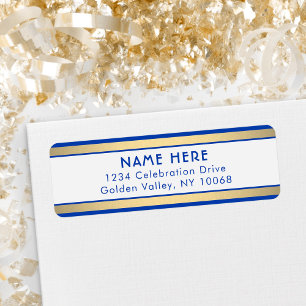 Simple Stripes Royal Blue and Gold Return Address Label