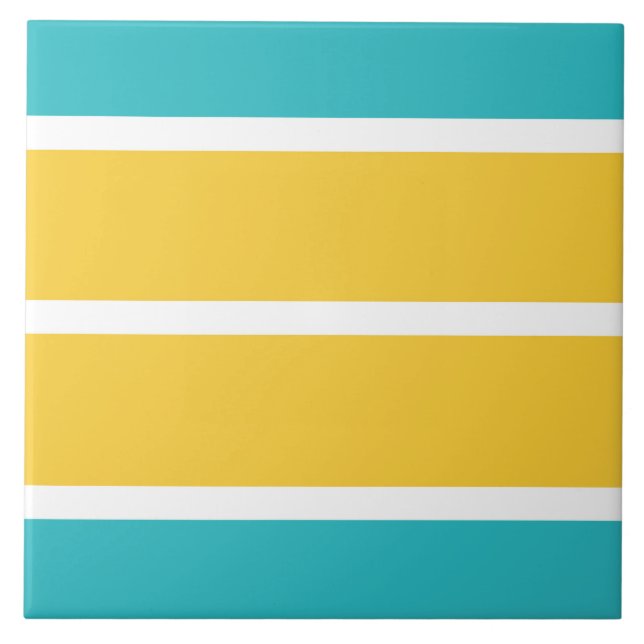 Simple Stripes - Turquoise and yellow Ceramic Tile (Front)
