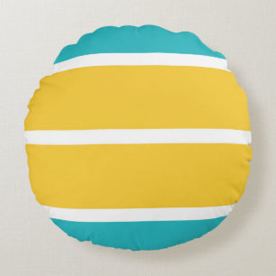 Simple Stripes - Turquoise and yellow Round Pillow