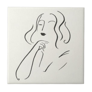 Simple Study - Sketch of a Woman Ceramic Tile