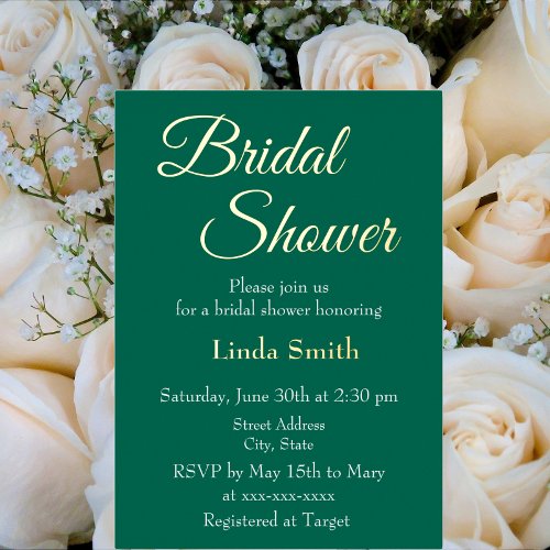 Simple Style Emerald Green Bridal Shower Foil Invitation