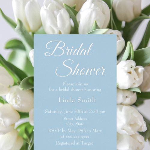 Simple Style Powder Blue Bridal Shower Foil Invitation