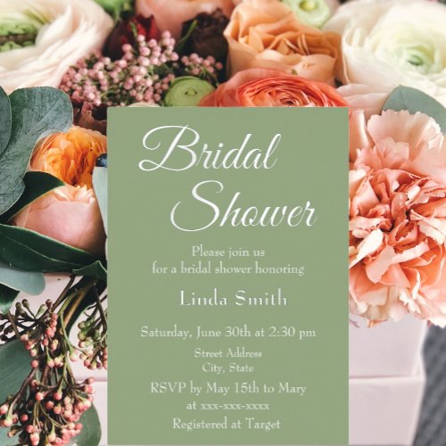 Simple Style Sage Green Bridal Shower Foil Invitation