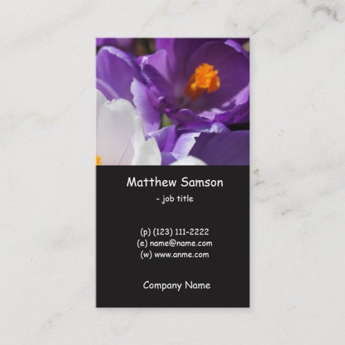 simple style, white and purple crocus flowers business card templates